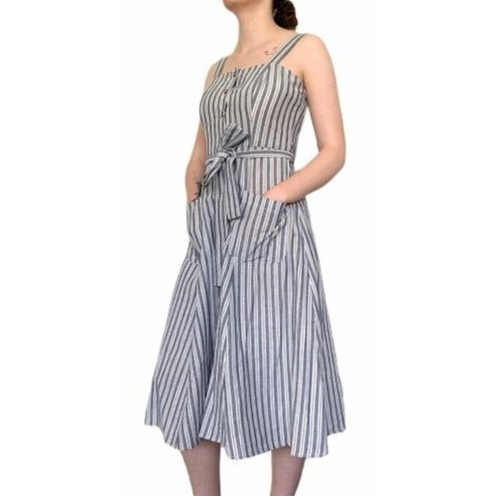 V by Violet Weekend Striped Chambray Button Down A-line midi Dress size Small